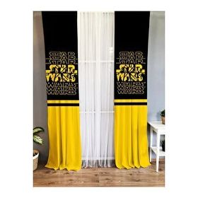 Evmila Baskılı Star Wars Desenli Siyah ve Sarı 140x260 cm Tek Kanat Kadife Doku Fon Perde