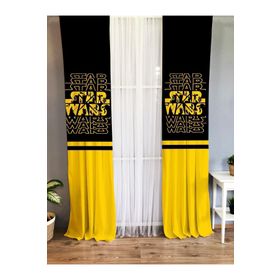 Evmila Baskılı Star Wars Desenli Siyah ve Sarı 140x260 cm Tek Kanat Kadife Doku Fon Perde