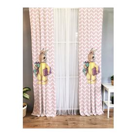 Evmila Baskılı Tavşan Desenli Pembe 140x260 cm Tek Kanat Kadife Doku Fon Perde