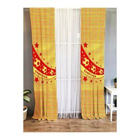 Evmila Baskılı Top Desenli Şampiyon Yazılı Sarı Kırmızı 140x260 cm Tek Kanat Kadife Doku Fon Perde