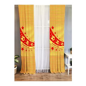 Evmila Baskılı Top Desenli Şampiyon Yazılı Sarı Kırmızı 140x260 cm Tek Kanat Kadife Doku Fon Perde