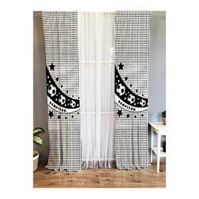 Evmila Baskılı Top Desenli Şampiyon Yazılı Siyah Beyaz 70x260 cm Tek Kanat Kadife Doku Fon Perde