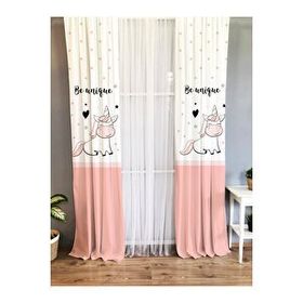 Evmila Baskılı Unicorn Desenli Pembe 140x260 cm Tek Kanat Kadife Doku Fon Perde