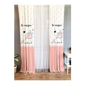 Evmila Baskılı Unicorn Desenli Pembe 140x260 cm Tek Kanat Kadife Doku Fon Perde