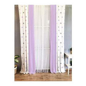 Evmila Baskılı Yıldız Desenli Mor 70x260 cm Tek Kanat Kadife Doku Fon Perde