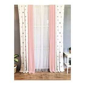 Evmila Baskılı Yıldız Desenli Pembe 140x260 cm Tek Kanat Kadife Doku Fon Perde
