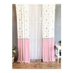 Evmila Baskılı Yıldız Desenli Pembe 140x260 cm Tek Kanat Kadife Doku Fon Perde