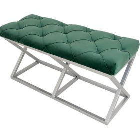 Evodeko Gümüş Ayaklı Kapitone Bench Yeşil Puf