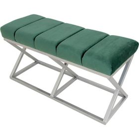 Evodeko Gümüş Ayaklı Yeşil Bench Puf