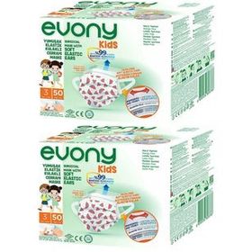 Evony 100'lü 3 Katlı Filtreli Burun Telli Cerrahi Maske
