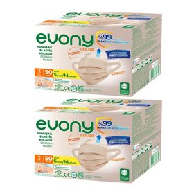 Evony 100'lü 3 Katlı Filtreli Burun Telli Cerrahi Maske