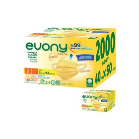 Evony 2000 Adet 3 Katlı Filtreli Burun Telli Cerrahi Maske
