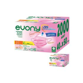 Evony 2000 Adet 3 Katlı Filtreli Burun Telli Cerrahi Maske