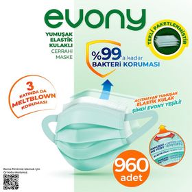 Evony 24x40 960 Adet 3 Katlı Yumuşak Elastik Kulaklı Cerrahi Maske