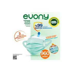 Evony 24x40 960 Adet 3 Katlı Yumuşak Elastik Kulaklı Cerrahi Maske