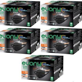 Evony 250'li Set Siyah Black 3 Katlı Filtreli Burun Telli Cerrahi Maske