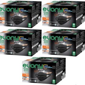 Evony 250'li Set Siyah Black 3 Katlı Filtreli Burun Telli Cerrahi Maske