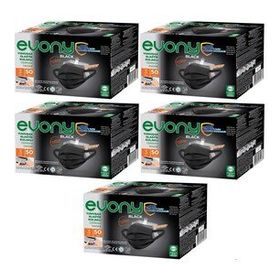 Evony 250'li Set Siyah Black 3 Katlı Filtreli Burun Telli Cerrahi Maske