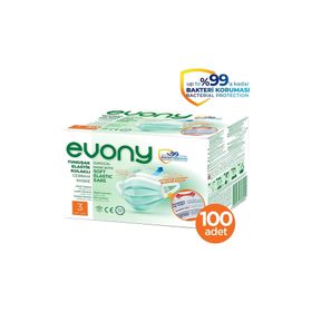 Evony 3 Katlı 100'lü Burun Telli Yumuşak Elastik Kulaklı Cerrahi Maske