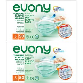 Evony 3 Katlı 100'lü Burun Telli Yumuşak Elastik Kulaklı Cerrahi Maske
