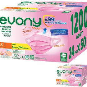 Evony 3 Katlı Filtreli Burun Telli 1200 Adet Cerrahi Maske