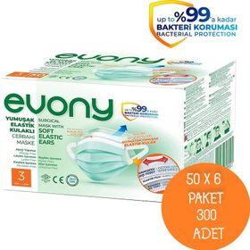 Evony 3 Katlı Filtreli Burun Telli 300 Adet Cerrahi Maske