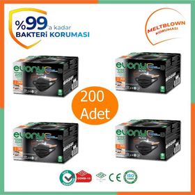 Evony 3 Katlı Yumuşak Elastik Kulaklı 200 Adet Siyah Maske