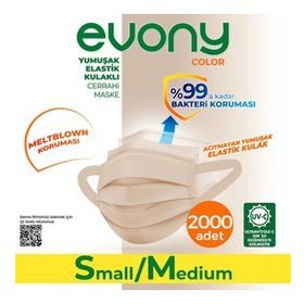 Evony 3 Katlı Yumuşak Elastik Kulaklı S/M 2000 Adet Ten Rengi Maske