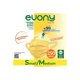 Evony 3 Katlı Yumuşak Elastik Kulaklı S/M 250 Adet Sarı Maske
