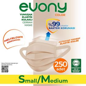 Evony 3 Katlı Yumuşak Elastik Kulaklı S/M 250 Adet Ten Rengi Maske