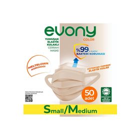 Evony 3 Katlı Yumuşak Elastik Kulaklı S/M 50 Adet Ten Rengi Maske