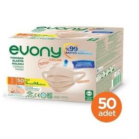 Evony 3 Katlı Yumuşak Elastik Kulaklı S/M 50 Adet Ten Rengi Maske