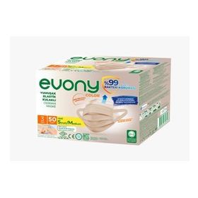 Evony 3 Katlı Yumuşak Elastik Kulaklı S/M 50 Adet Ten Rengi Maske