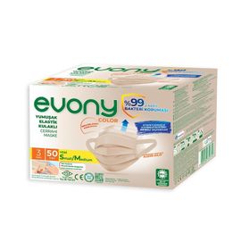 Evony 3 Katlı Yumuşak Elastik Kulaklı S/M 50 Adet Ten Rengi Maske
