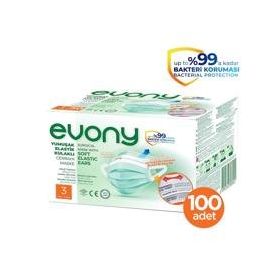 Evony 3 Katlı Yumuşak Elastik Kulaklı Yeşil 2x50'li Cerrahi Yüz Maskesi