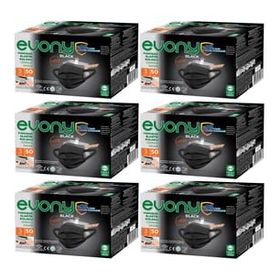 Evony 300'lü Set Siyah Black 3 Katlı Filtreli Burun Telli Cerrahi Maske
