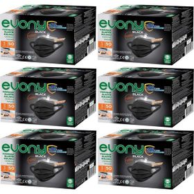 Evony 300'lü Set Siyah Black 3 Katlı Filtreli Burun Telli Cerrahi Maske
