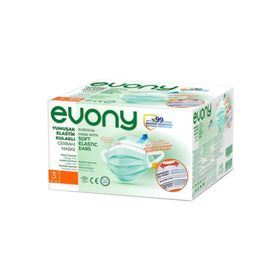 Evony Çocuk Maskesi 3 Katlı Yumuşak Elastik Kulaklı 160 Adet Yeşil Telli Maske