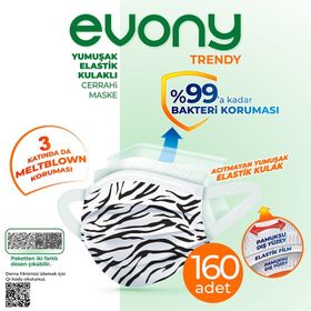 Evony Elastik Kulaklı Trendy Desenli 160 Adet Maske