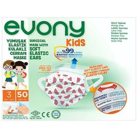 Evony Kids 50 Adet 3 Katlı Elastik Çocuk Maskesi