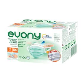 Evony Kids 50'li Desenli Yumuşak Elastik Kulaklı Maske
