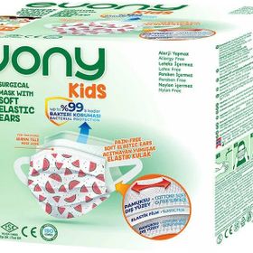 Evony Kids Çoçuklar İçin Desenli 3 Katlı Filtreli Burun Telli Cerrahi 50'li Maske