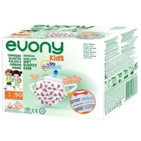 Evony Kids Yumuşak Elastik Kulaklı Renkli 50 Adet Çocuk Maskesi