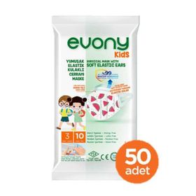Evony Kids Yumuşak Elastik Kulaklı Renkli 50 Adet Çocuk Maskesi