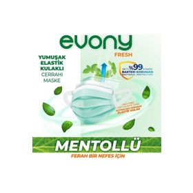 Evony Mentollü 100'lü Yumuşak Elastik Kulaklı Cerrahi Maske