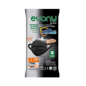 Evony Siyah Elastik Kulaklı 10'lu Cerrahi Maske