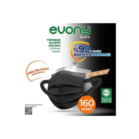 Evony Siyah Elastik Kulaklı 10x16'lı Paket Cerrahi Maske