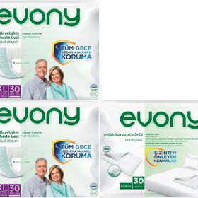 Evony Yetişkin Bel Bantlı Tekstil Yüzey Ekstra Büyük 60 Adet Hasta Bezi+30 Adet Yatak Koruyucu Örtü