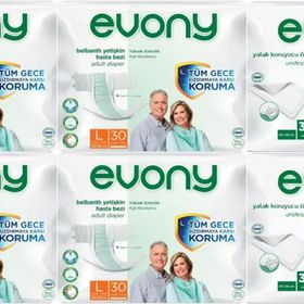 Evony Yetişkin Bel Bantlı Tekstil Yüzey L 120 Adet Hasta Bezi+60 Adet Yatak Koruyucu Örtü