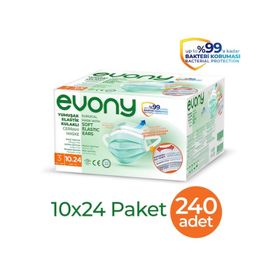 Evony Yumuşak Elastik Kulaklı 3 Katlı 240 Adet Telli Cerrahi Maske